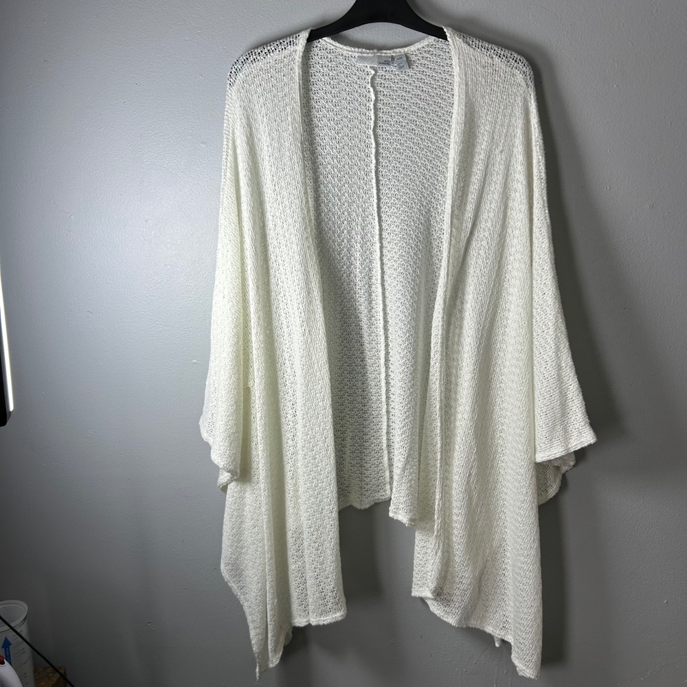 14th & Union Womens White Pointelle Knit Open Front Cardigan Kimono Plus Size 2X